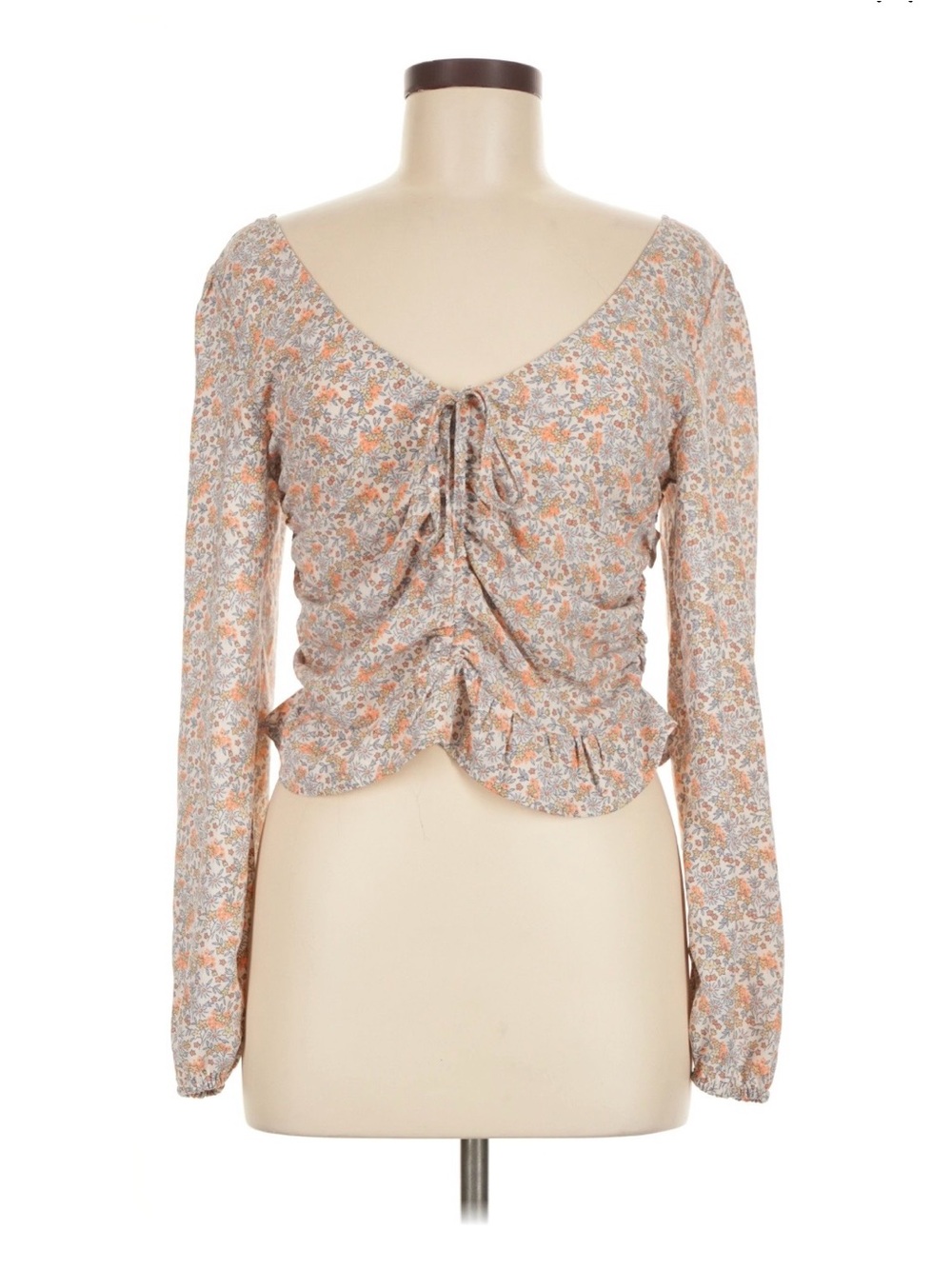 Women’s Floral Drawstring Blouse Cropped - Picture 5 of 7